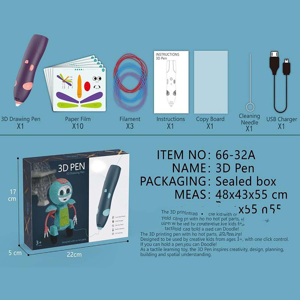 3D Graffiti DIY Printing Doodle Low Temperature Pen for Kids