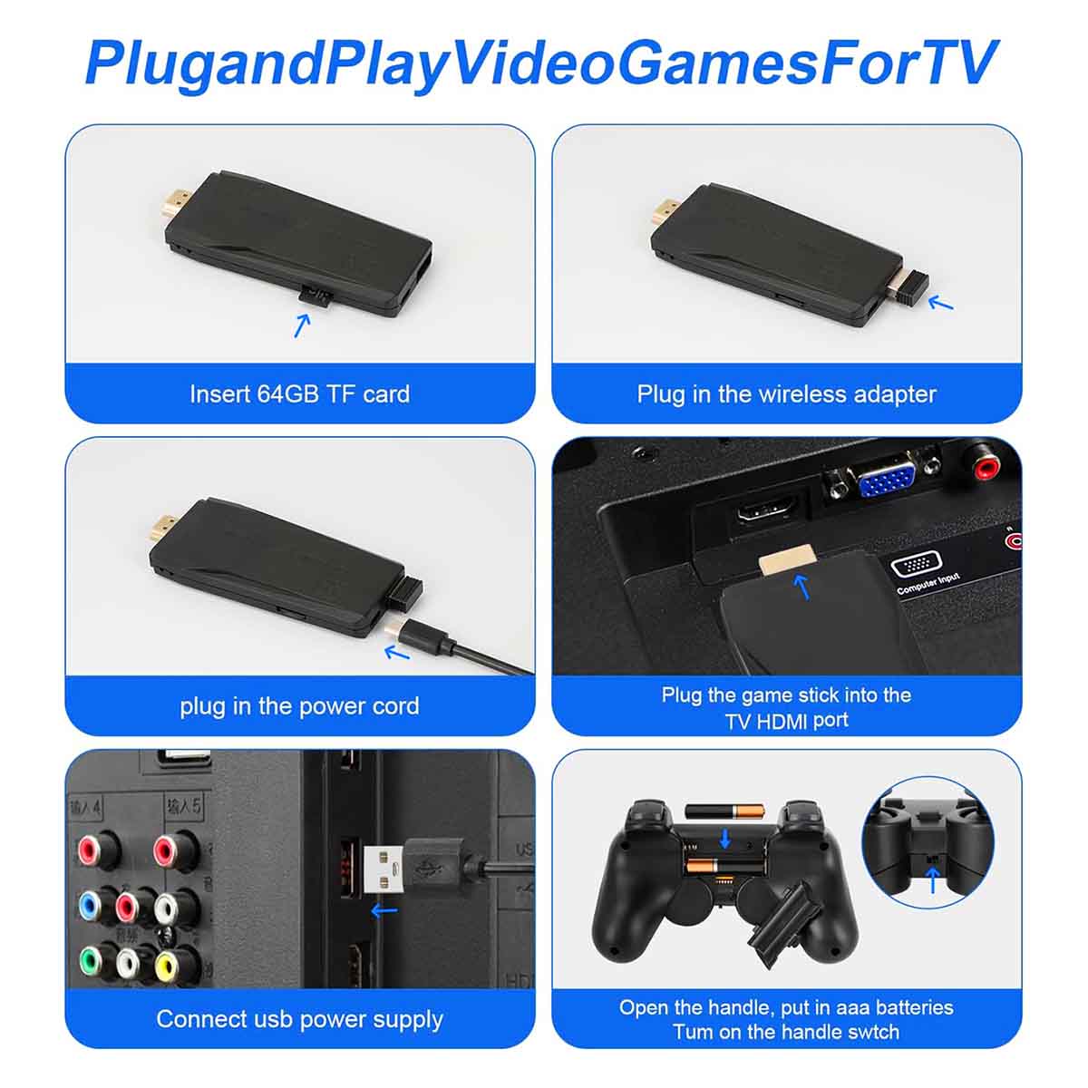 Wireless Retro Game Console with 2 wireless Controller